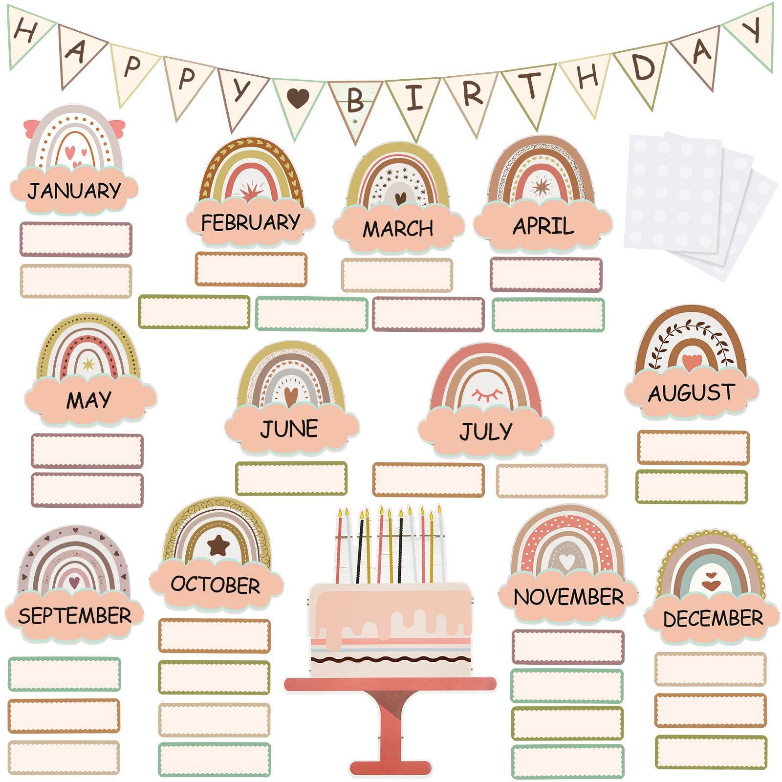 60 Pieces Boho Classroom Decor Birthday Bulletin Board Decorations Set Rainbow Bulletin Board Decor Classroom Chart Wall Decorat