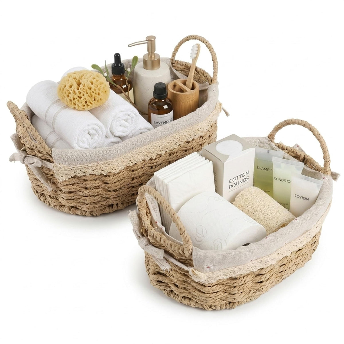 Oval Wicker Storage Basket, 2Pack Small Woven Baskets with Handle for Gift