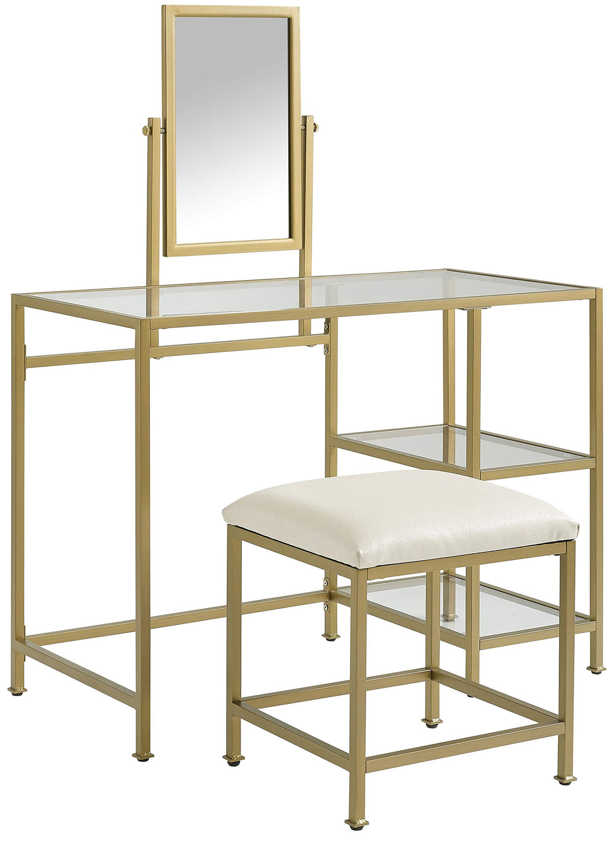 Crosley Furniture Kf13043Gl Aimee 3-Piece Vanity With Mirror And Stool Set Gold