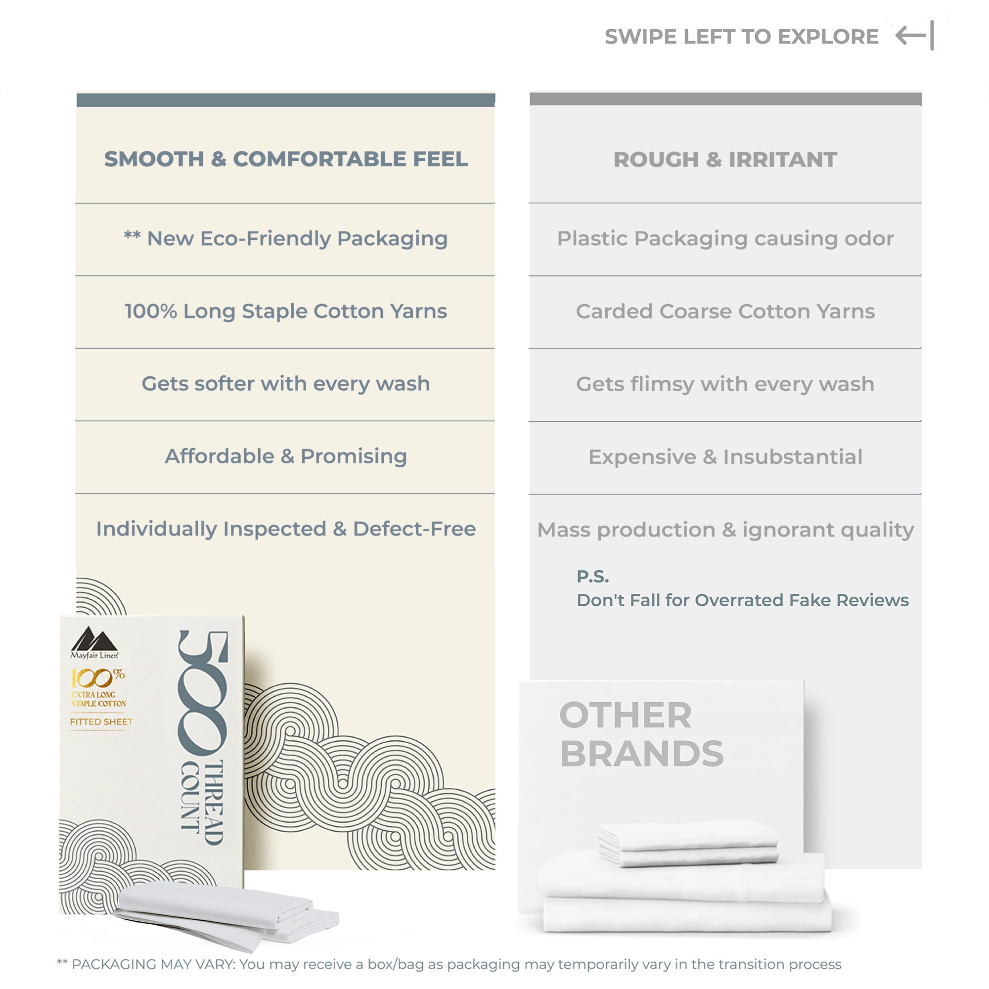 Mayfair Linen 100% Cotton California King Fitted Sheet Only - 500 Thread Count Cal King Sheets Deep Pocket Fitted, Soft Sateen N