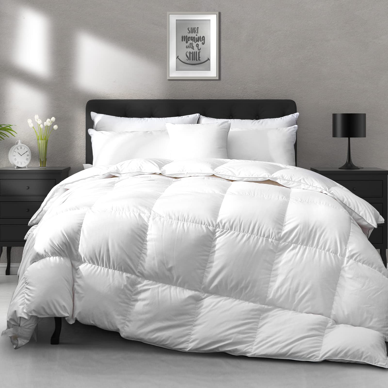 Apsmile Feather Down Comforter Oversized Queen/Full Size - Ultra-Soft Feather Down Duvet Cloud Fluffy Medium Warm Quilt Comforte