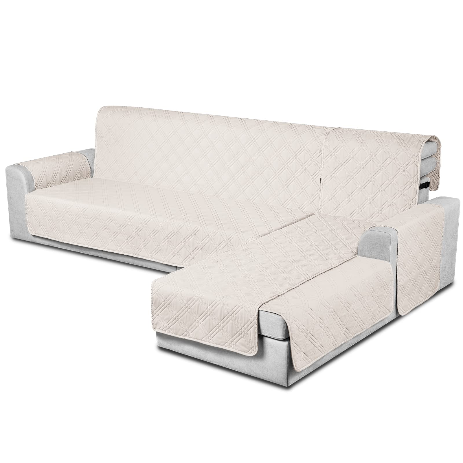 Taococo 100% Waterproof Sectional Couch Covers L Shaped Sofa Covers 3Pcs Chaise Lounge Cover For Pet Kids, Reversible Couch Cove