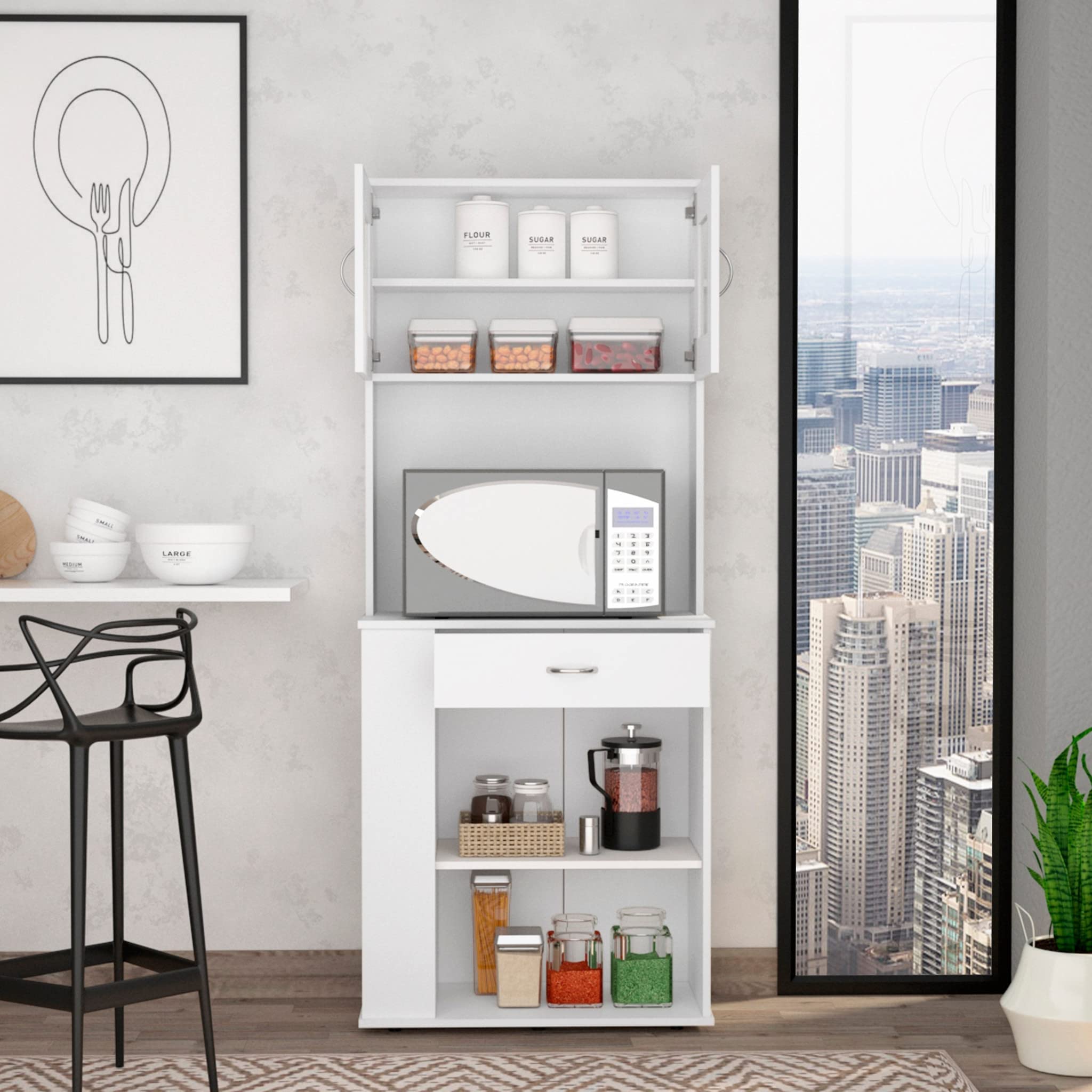 HomeRoots Particle Board White Pantry Cabinet - Thumbnail 2