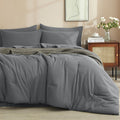 Phf 7 Pieces California King Comforter Set, Bed In A Bag Comforter & 18' Sheet Set All Season, Ultra Soft Comfy Bedding Sets With Comforter, Sheets, Pillowcases & Shams, Dark Grey