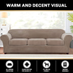 4 Pieces Sofa Covers Stretch Velvet Couch Covers For 3 Cushion Sofa Slipcovers Soft Sofa Slip Covers Furniture Covers With 3 Individual Seat Cushion Covers, Machine Washable (X-Large, Taupe)