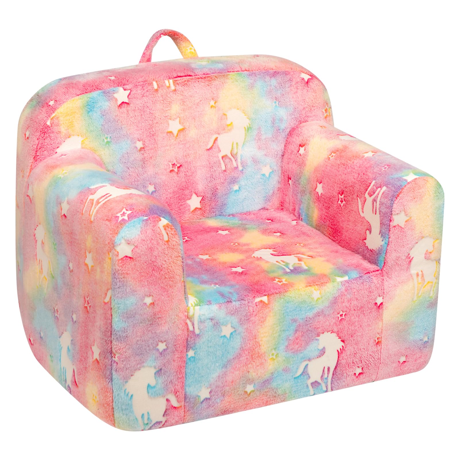 ALIMORDEN Kids Ultra-Soft Snuggle Foam Filled Chair, Cuddly Sherpa Reading Couch for Boys and Girls,Glow-in-The-Dark Unicorn Pat