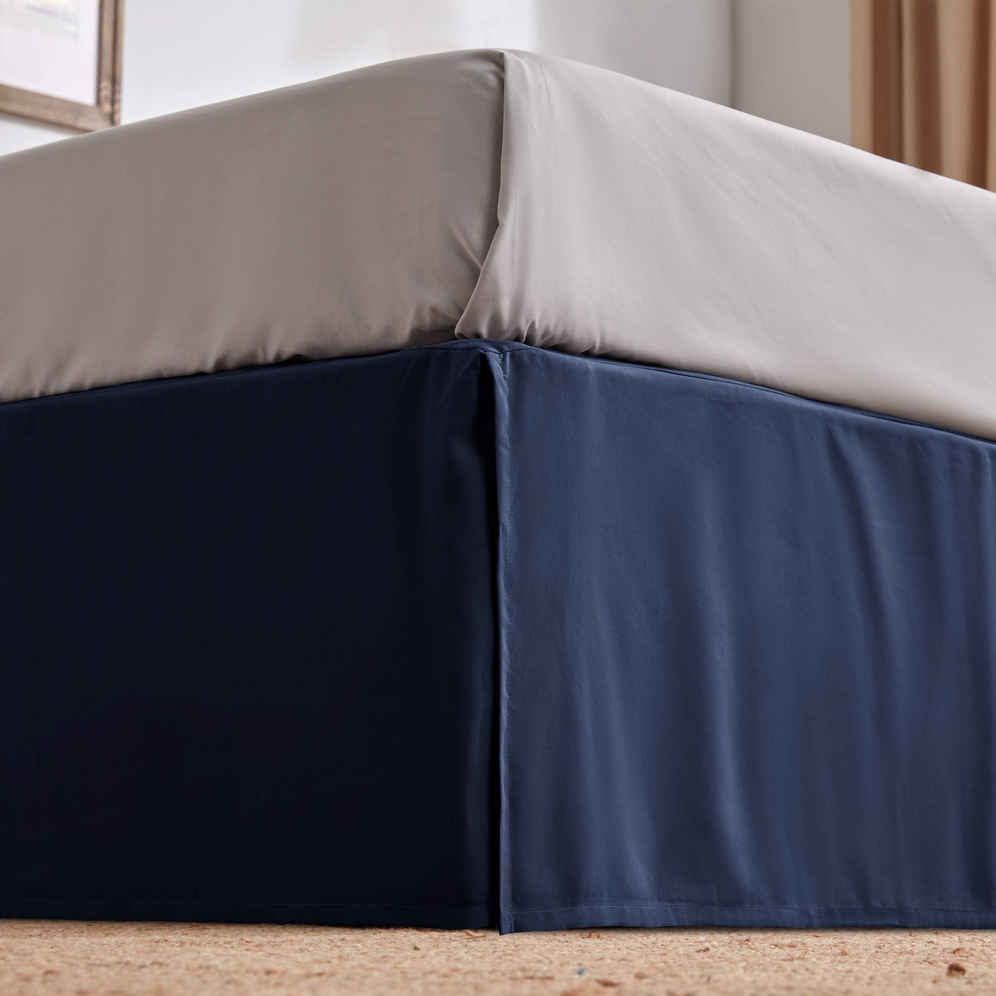 SLEEP ZONE Pleated Bed Skirts Full Size, 15 inch Tailored Drop Easy Fit Bedskirt, Anti-Static, Fade Resistant (Full, Navy Blue)