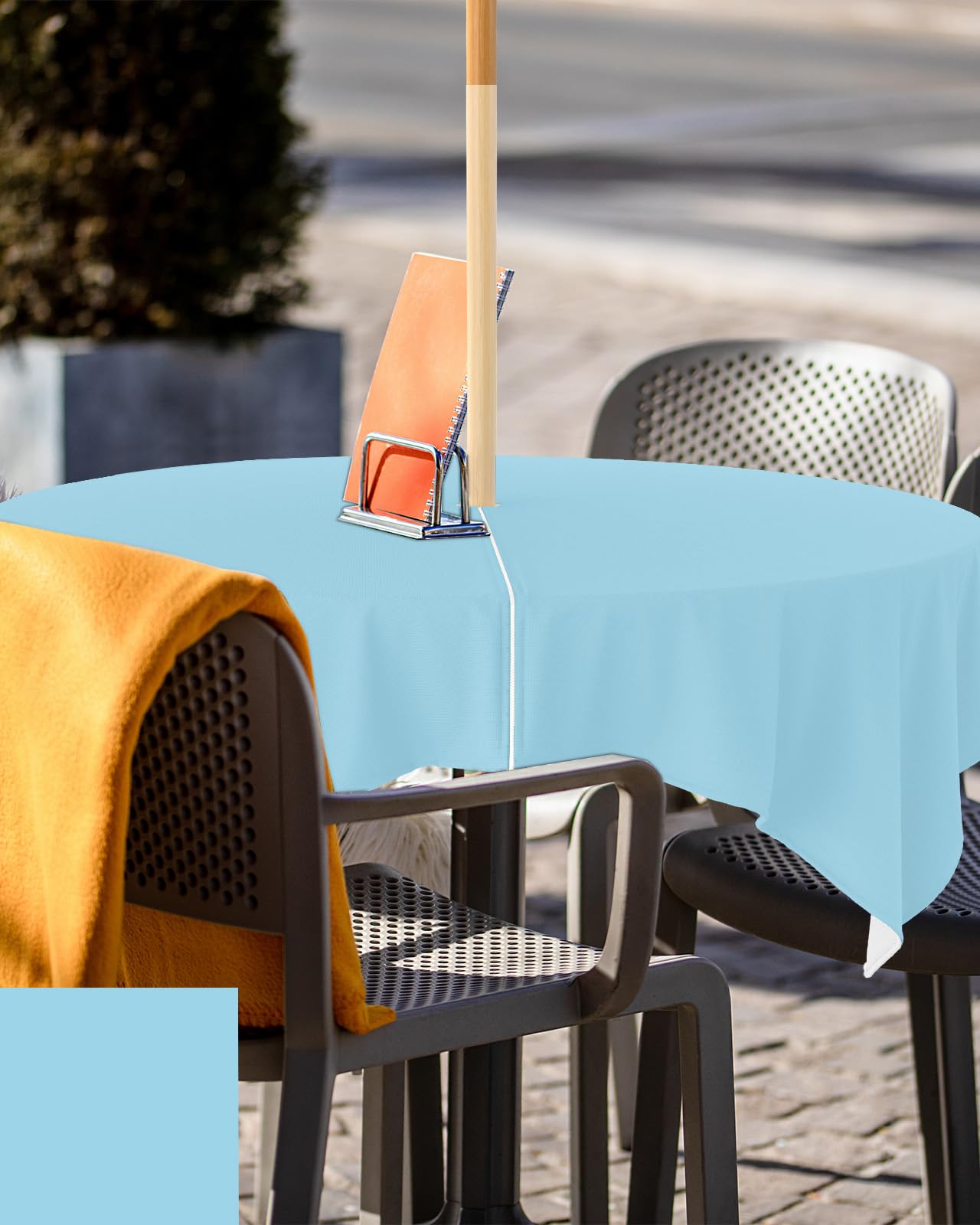 Queenker Sapphire Blue Outdoor Tablecloth With Umbrella Hole And Zipper, Solid Color Table Cover For Square Tables Waterproof Ta