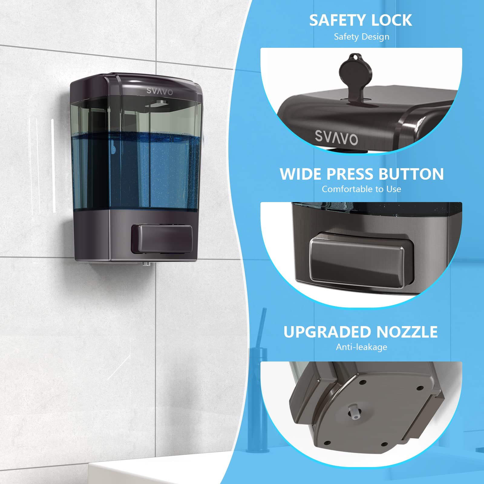 Svavo Wall Soap Dispenser Bathroom 23.7Oz / 700Ml, Commercial Soap Dispenser Wall Mounted, Hand Soap Dispenser Wall Mount For Li