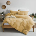 Mildly Super Soft Duvet Cover - 100% Washed Microfiber Warm Mustard Yellow Comforter Cover Set 3 Pieces With Zipper Closure & Co