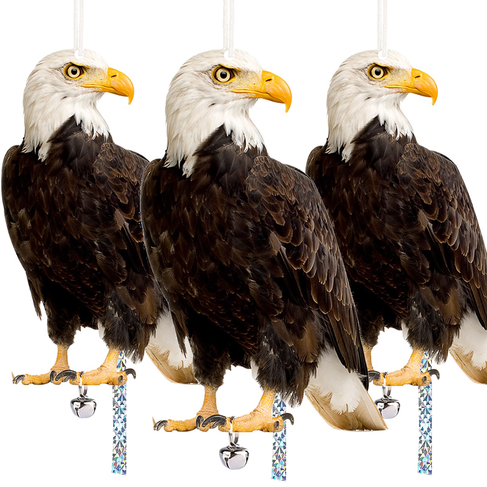 Kungfu Mall Owl To Keep Birds Away, 3 Pack Bird Scare Hawk Fake Owl, Reflective Hanging Bird Decoration, Bird Control Device To