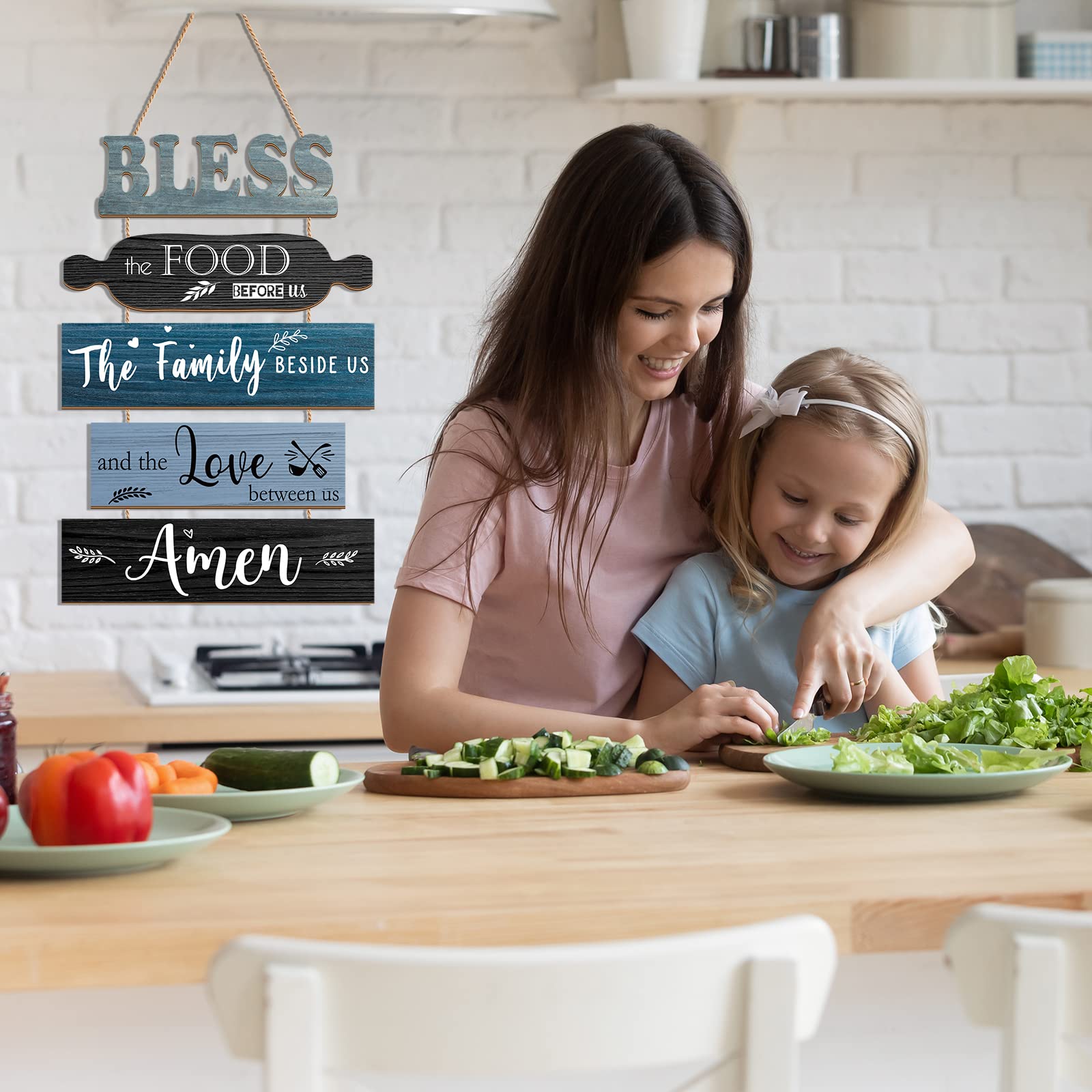 Bless The Food Before Us Sign Farmhouse Kitchen Wall Decor Rustic Dining Room Wall Art Dining Room Decorations Collage Art Woode
