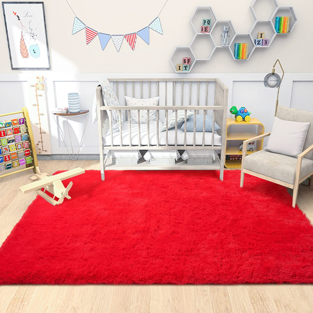 DETUM Red Rug 4X6 Rugs for Bedroom Fluffy Christmas Area Rug Soft Living Room Shag Rug Large Furry Rug Washable and Nonslip Carp