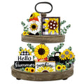 Guoofu Summer Tiered Tray Decor, Farmhouse Sunflower Tray Decorations, Hello Spring Summer Sunflower Gnome Sunshine Truck Wooden
