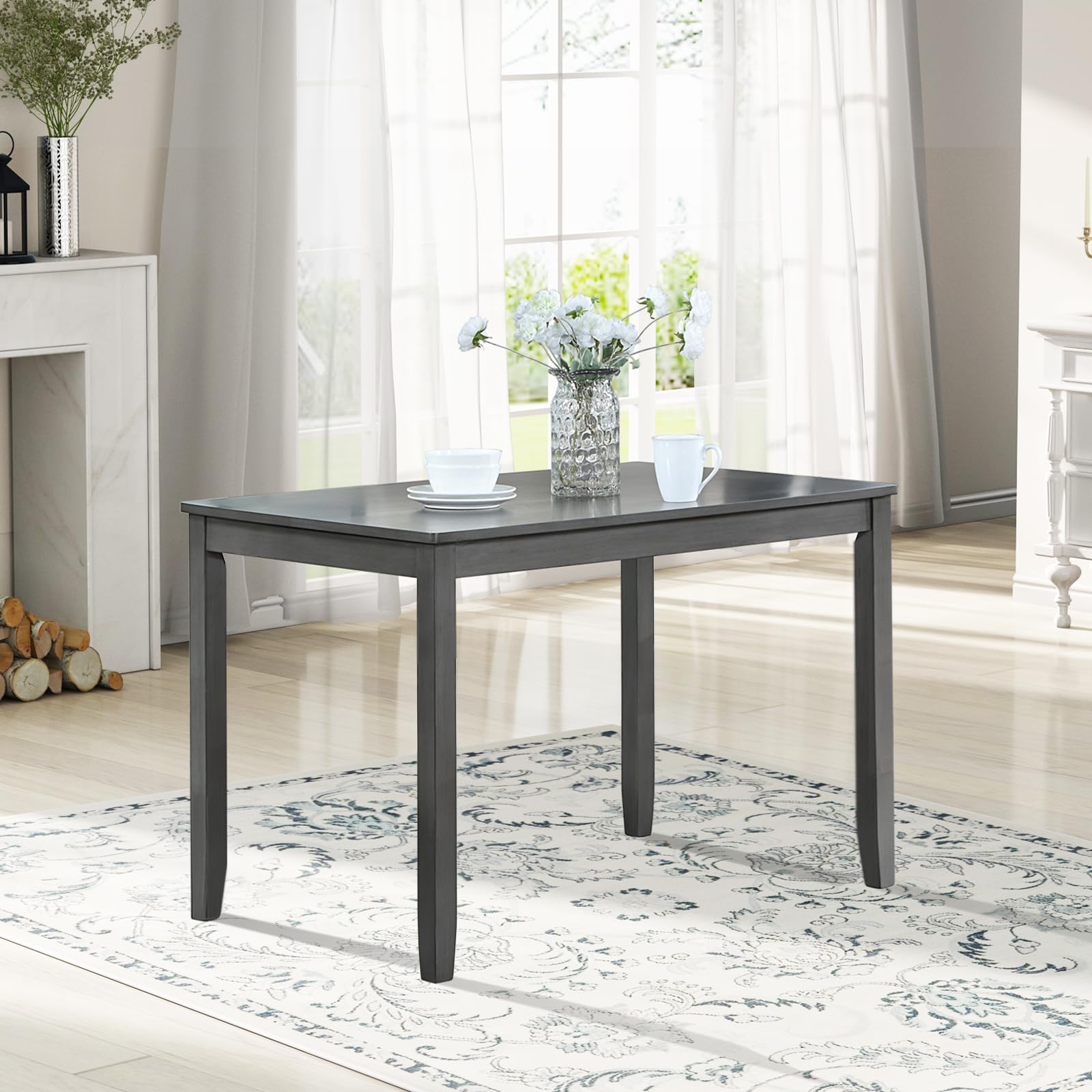 Lumisol Wooden Dining Table, Rectangular Kitchen Table For 4 Persons, Farmhouse Dining Table For Kitchen, Dining Room, Not Inclu