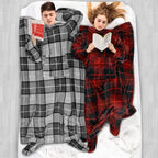 Pavilia Fleece Blanket With Sleeves, Foot Pockets For Women Men Adults, Plush Wearable Blanket Throw Wrap, Warm Snuggle Blanket Robe, Cozy Gift Ideas Wife Mom, Plaid Red