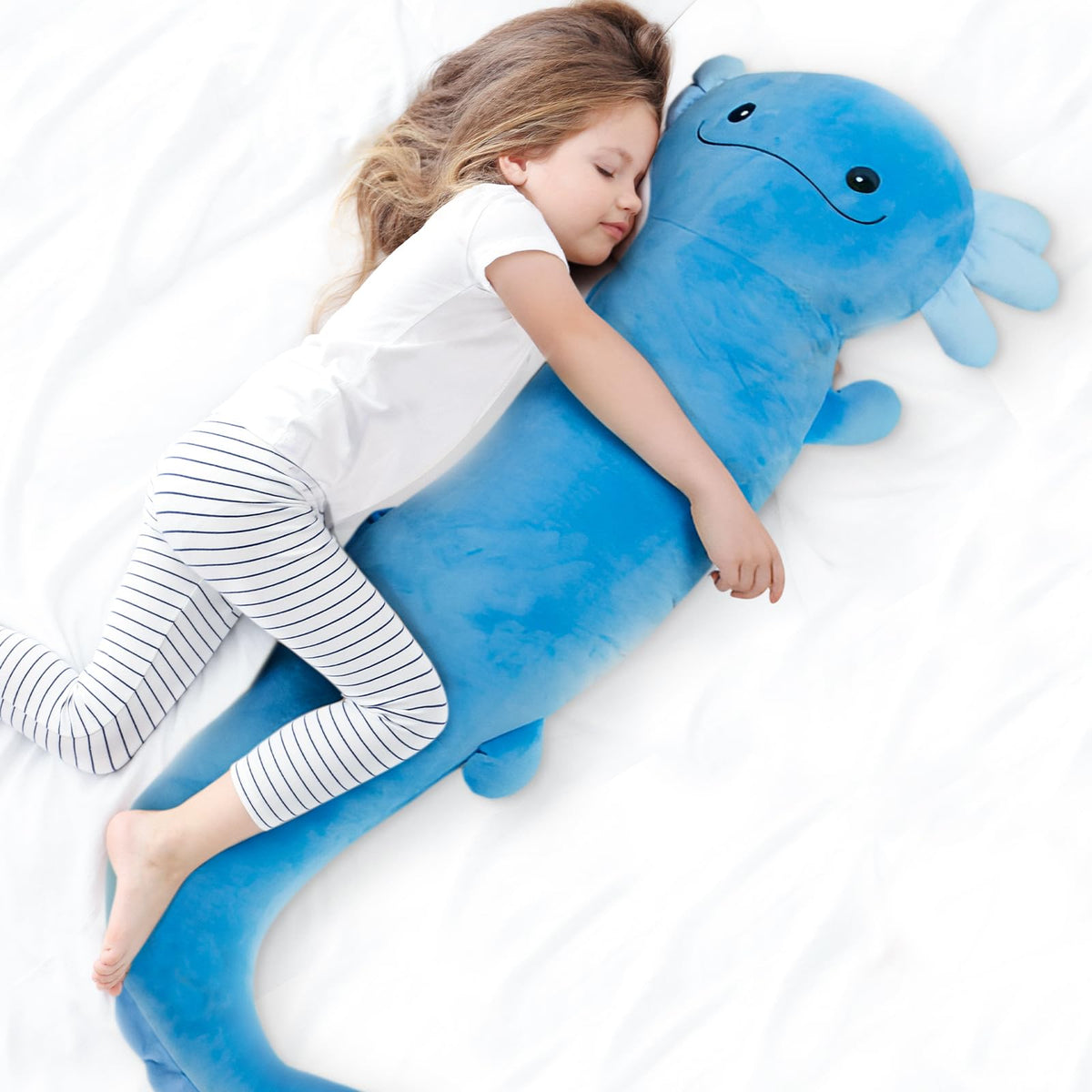 48 Inch Giant Axolotl Plush Stuffed Animal, Big Blue Axolotl Glow In The Dark Fluorescent Plushies, Jumbo Axolotl Body Pillow Gi