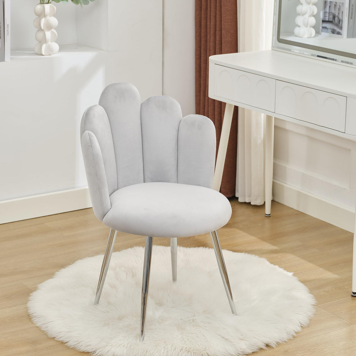 Bowthy Vanity Chair For Makeup Room - Midcentury Modern Accent Chair For Living Room Bedroom, Makeup Chair With Back Support Vel