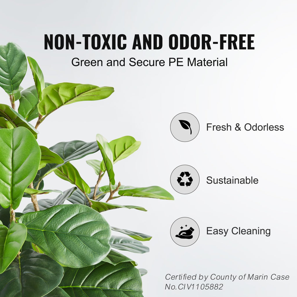 Vevor Artificial Fiddle Leaf Fig Tree, 5 Ft, Secure Pe Material & Anti-Tip Tilt Protection Low-Maintenance Faux Plant, Lifelike