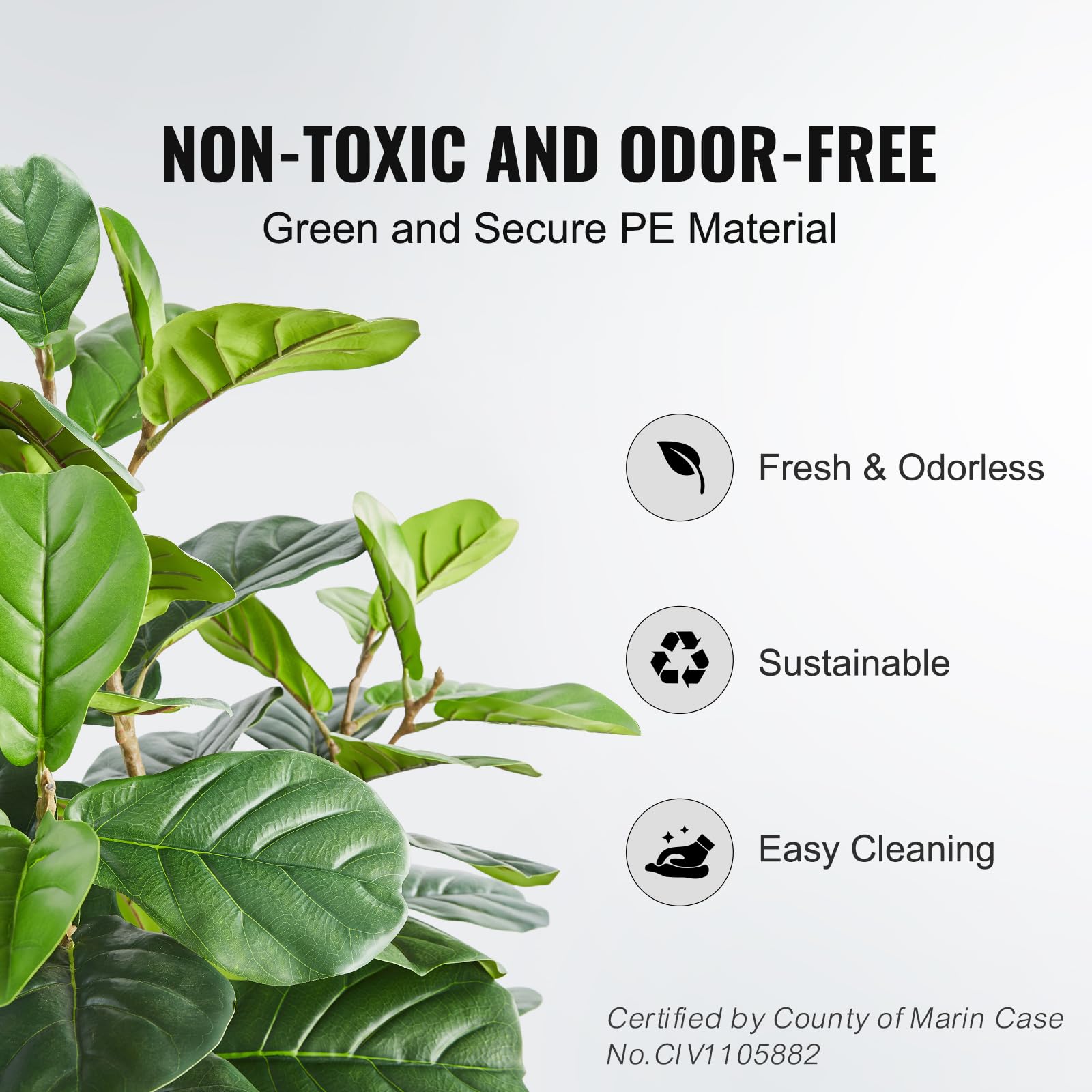 Vevor Artificial Fiddle Leaf Fig Tree, 5 Ft, Secure Pe Material & Anti-Tip Tilt Protection Low-Maintenance Faux Plant, Lifelike