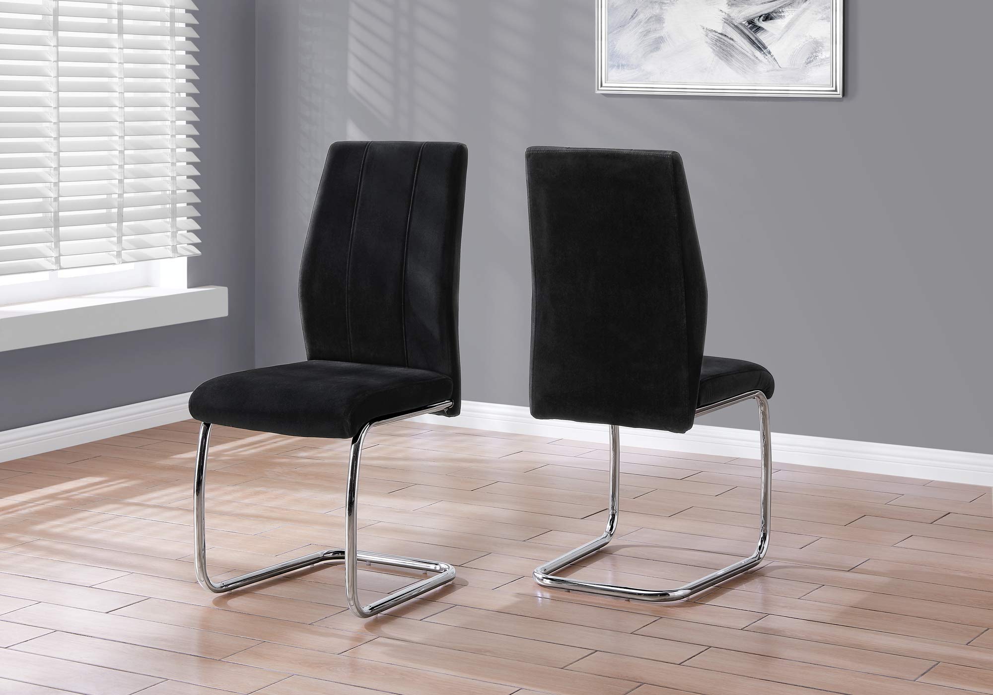 Monarch Specialties Chair-2Pcs / 39&quot; H/Black Velvet/Chrome Dining Chair