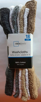 Mainstays 18 Pack Assorted Cotton Terry Thin Washcloths Rags (Bwwgb)