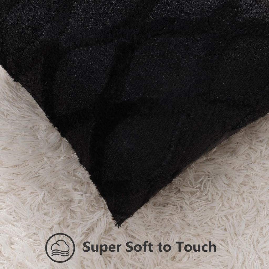 Decoruhome Throw Pillow Covers 24X24 Inch Set Of 2, Soft Plush Faux Fur Wool Black Couch Pillow Covers, Decorative Pillow Cases For Bed Sofa Living Room Home Decor