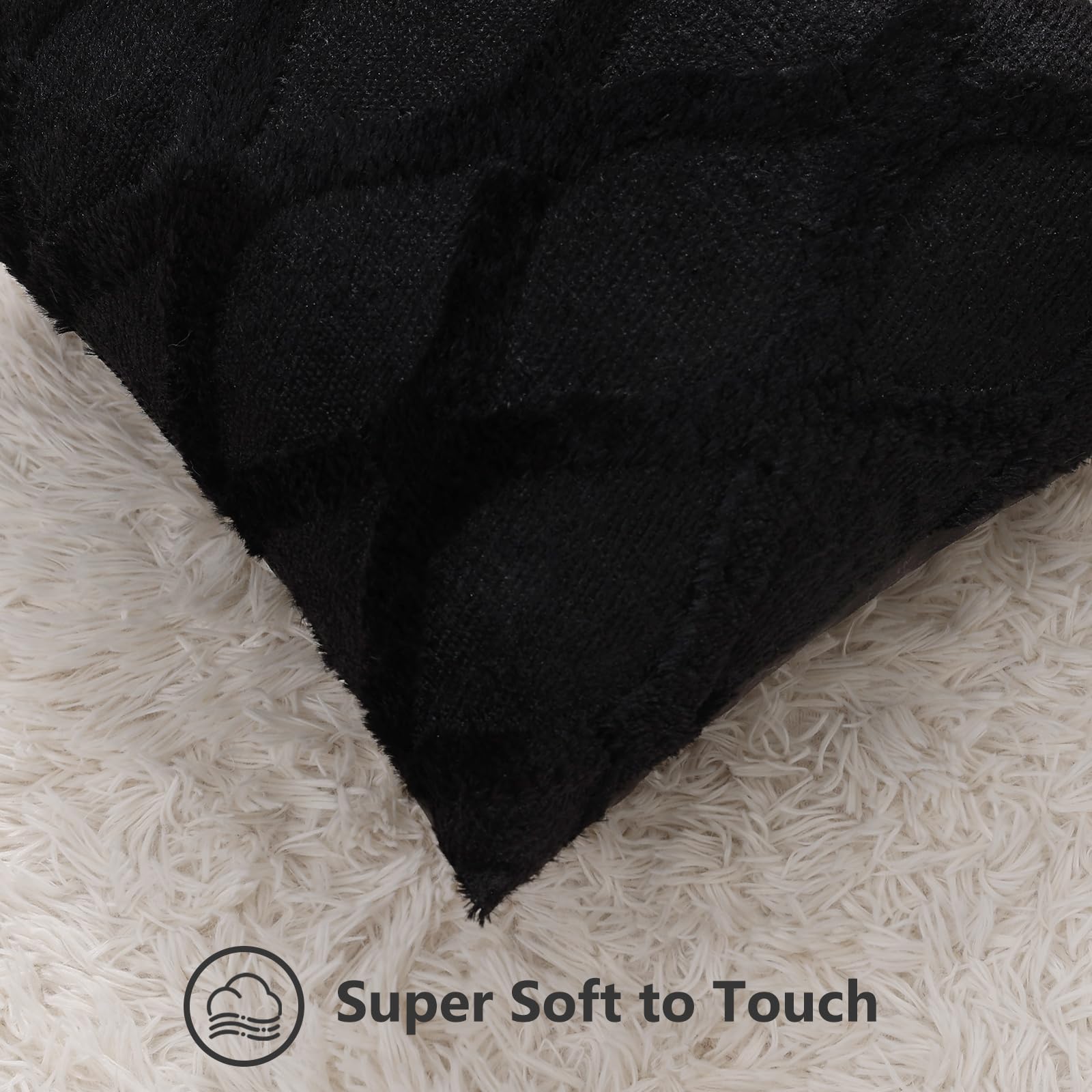 Decoruhome Throw Pillow Covers 24X24 Inch Set Of 2, Soft Plush Faux Fur Wool Black Couch Pillow Covers, Decorative Pillow Cases For Bed Sofa Living Room Home Decor
