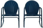 Crosley Furniture Griffith Retro Metal Outdoor Rocking Chairs, Set Of 2, For Porch, Deck, Balcony, Backyard, Navy Gloss