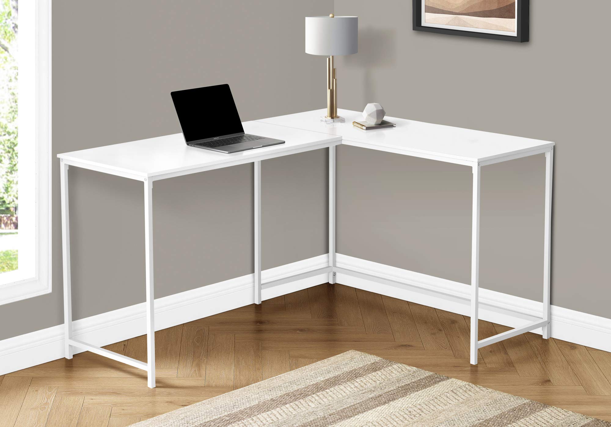 Monarch Specialties I 7395 Computer Desk, Home Office, Corner, 58' L, L Shape, Work, Laptop, Metal, Laminate, White, Contemporary, Modern