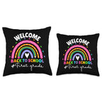 Cute First Grade Teachers Students Tees Welcome Back To School 1St First Grade Rainbow Teacher Girls Throw Pillow, 16X16, Multic