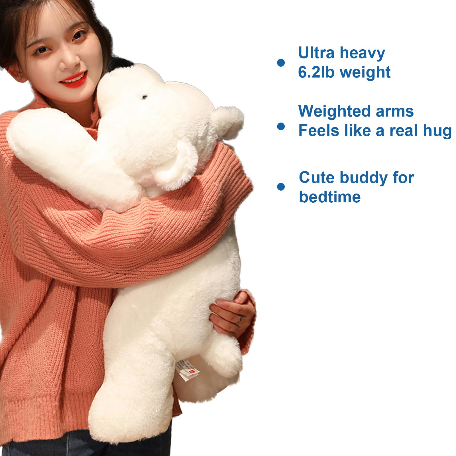 Doireum Weighted Stuffed Animals, 3.3 Lbs Weighted Polar Bear Stuffed Animal Toy White Bear Weighted Plush Animals Throw Pillow