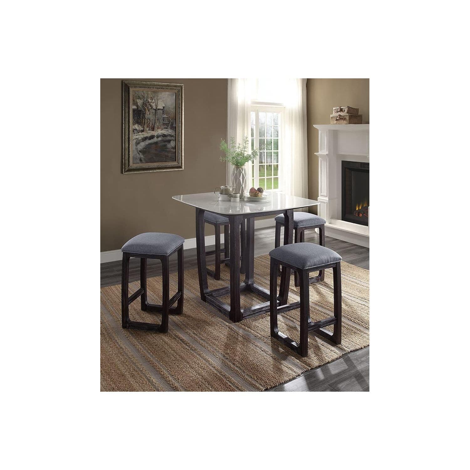 Acme Razo Counter Height Table in Marble and Weathered Espresso