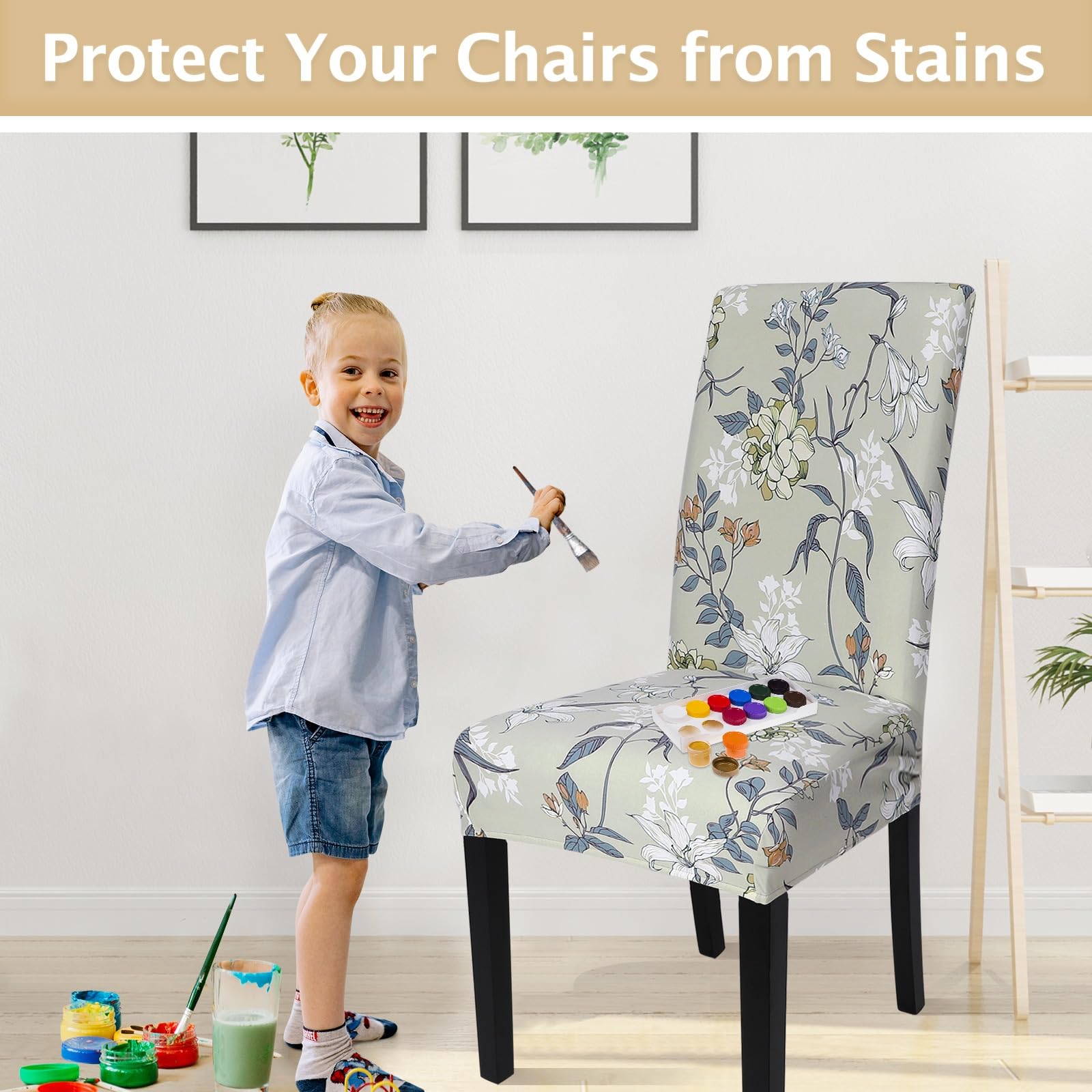 Searchi Printed Dining Room Chair Covers Set Of 6, Stretch Kitchen Chair Covers Washable Parsons Chair Slipcover Removable Dining Chair Protectors For Hotel,Ceremony(Floral Pattern4)