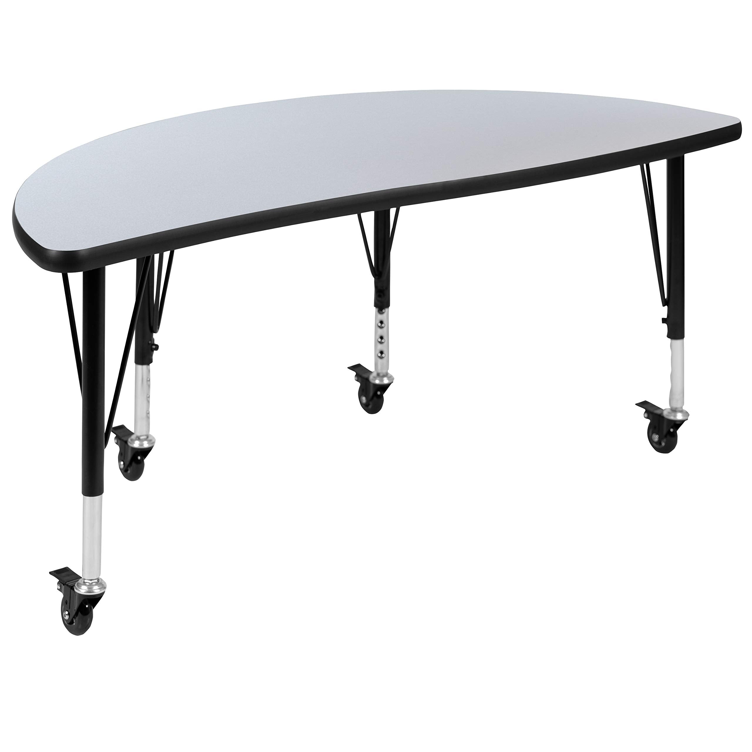 Flash Furniture Mobile 47.5' Half Circle Wave Collaborative Grey Thermal Laminate Activity Table - Height Adjustable Short Legs