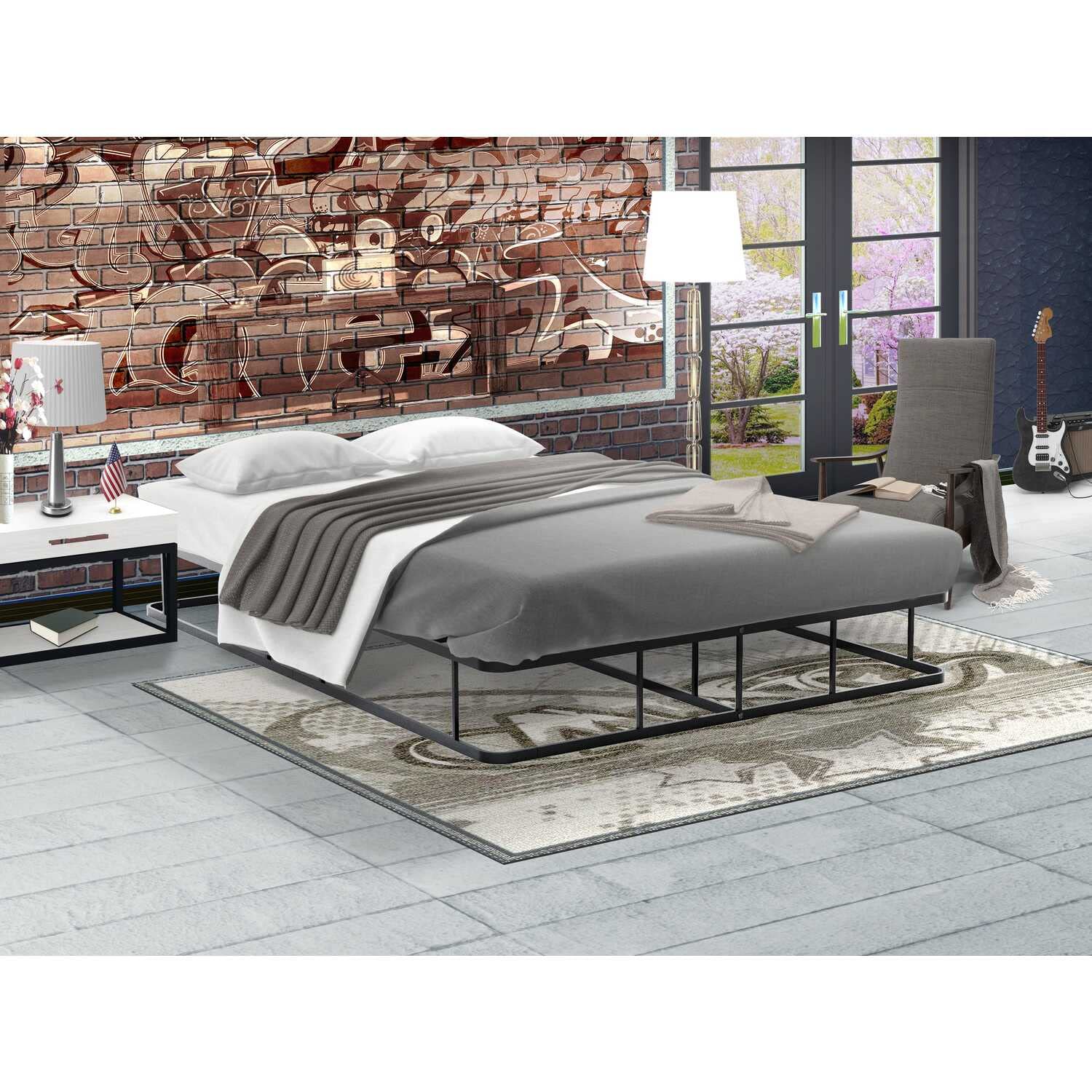East West Furniture DHFBBLK Dothan Full Bedframe with Magnificent Design Headboard and Footboard - Modern Metal Frame in Powder Coating Black