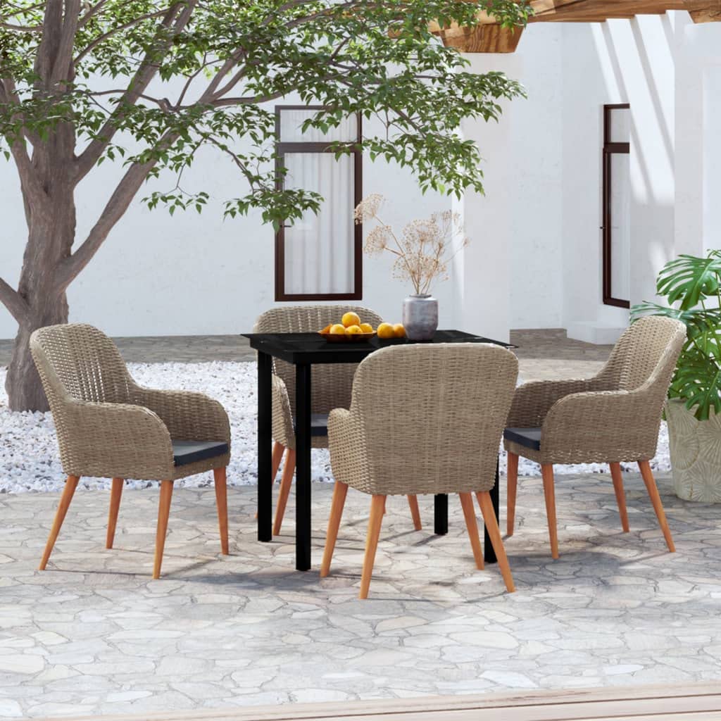 vidaXL 3-Piece Outdoor Patio Dining Set with Cushions - Durable Poly Rattan and Powder-Coated Steel Al Fresco Dining Furniture - Brown and Black