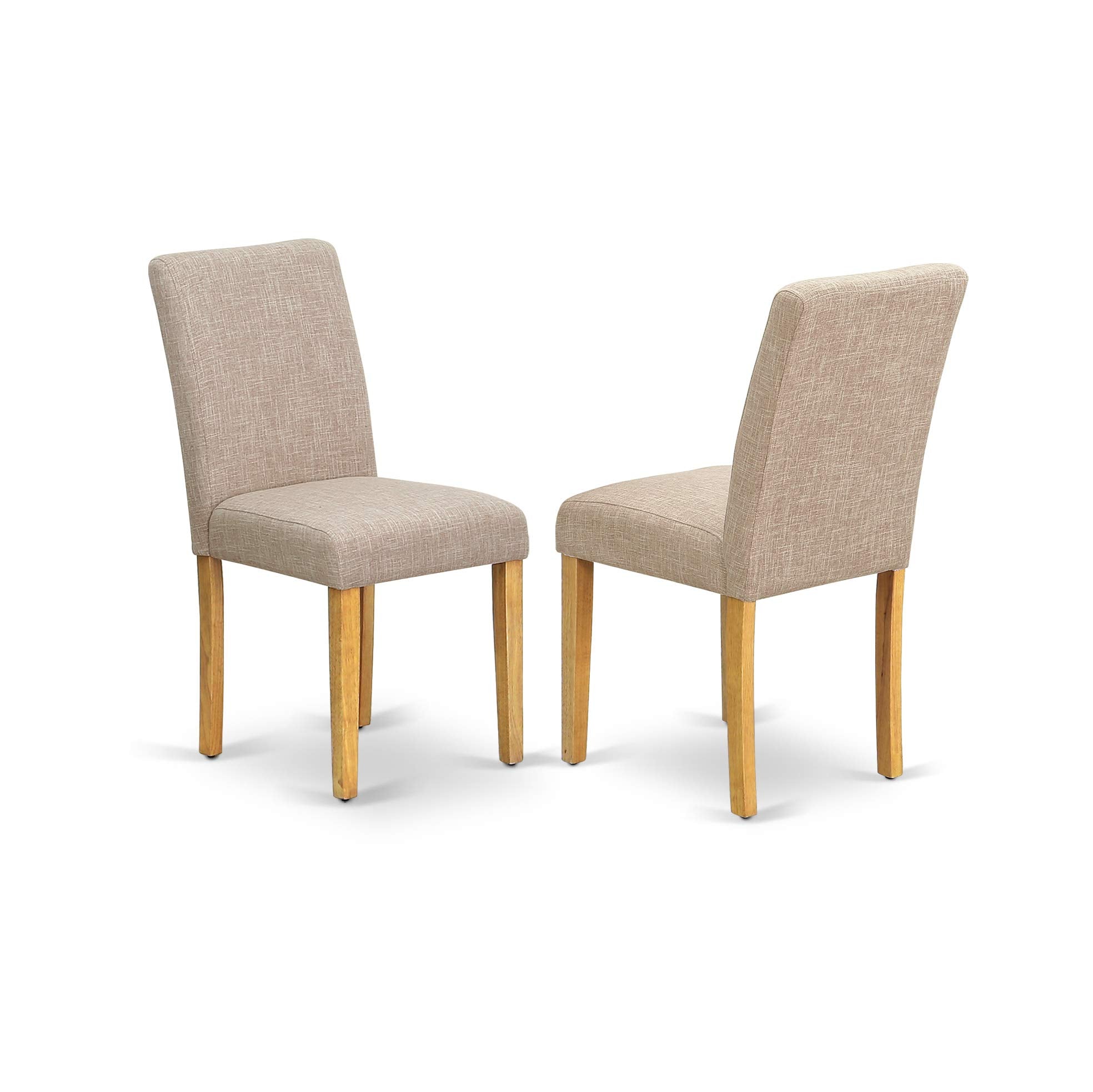 East West Furniture 3 Piece Kitchen Table Set Contains a Rectangle Dining Table with Dropleaf and 2 Light Tan Linen Fabric Parson Dining Room Chairs