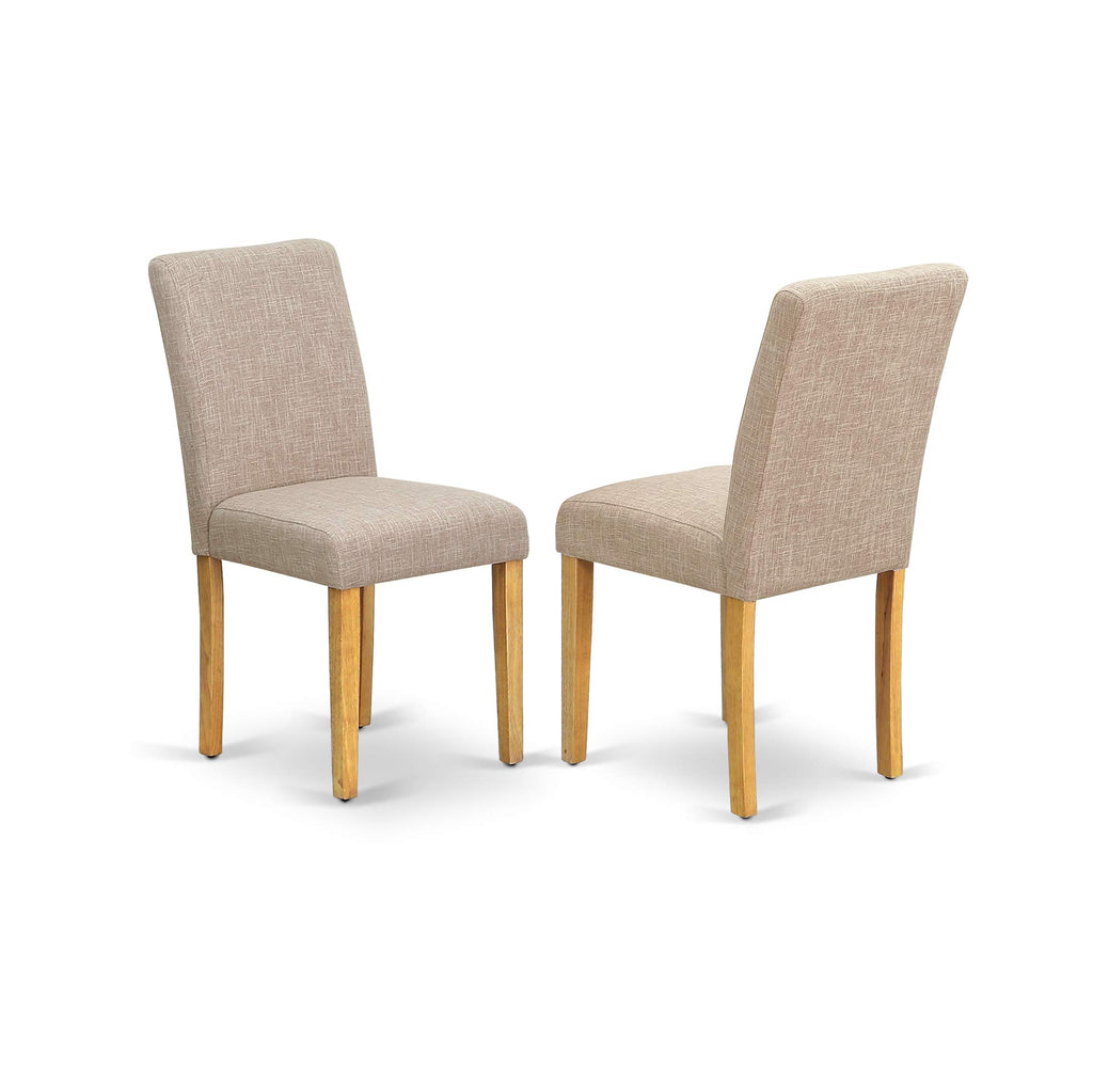 East West Furniture 3 Piece Kitchen Table Set Contains a Rectangle Dining Table with Dropleaf and 2 Light Tan Linen Fabric Parson Dining Room Chairs