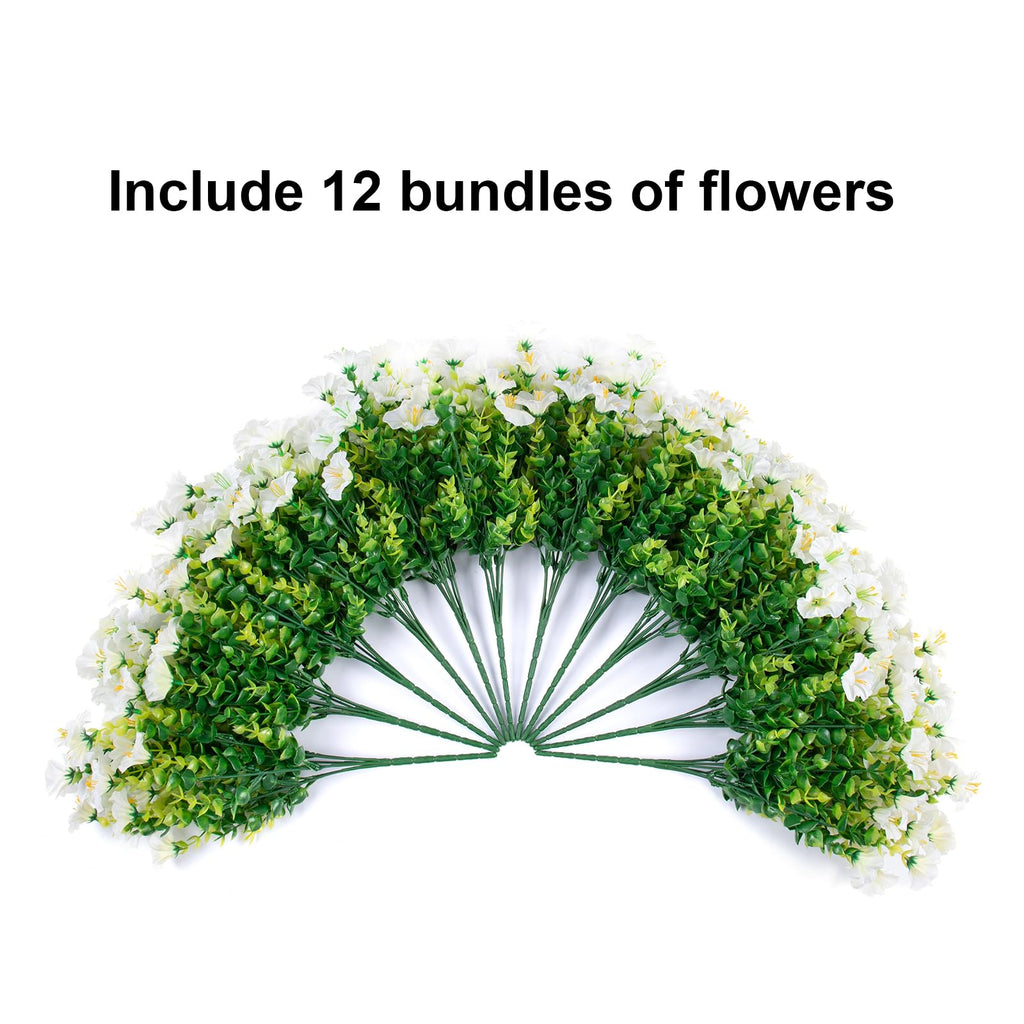Ivydale Artificial Fake Outdoor Outside Plants Flowers For Fall Winter, 12 Bundles Faux Silk White Morning Glory Look Real Uv Re