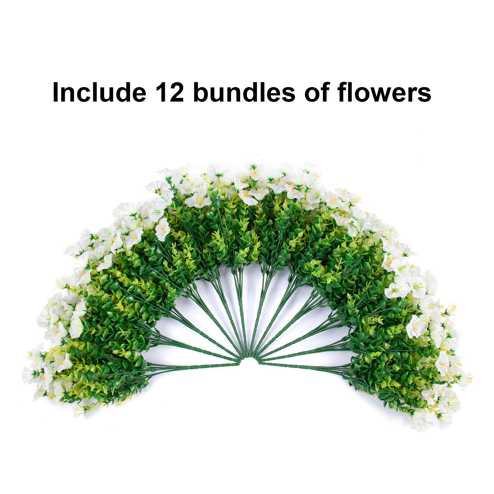 Ivydale Artificial Fake Outdoor Outside Plants Flowers For Fall Winter, 12 Bundles Faux Silk White Morning Glory Look Real Uv Re