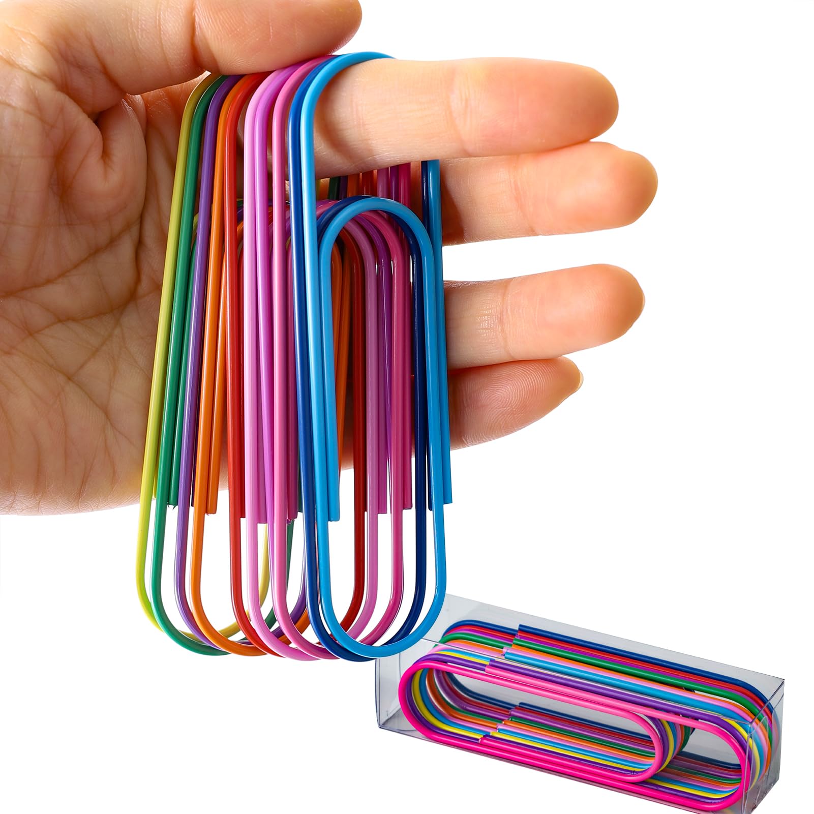 Jumbo Paper Clips, 4 Inches 10 Pcs Large Paper Clip Holder - Vinyl Coated Multicolored Extra Large Mega Paperclips For Office Sc