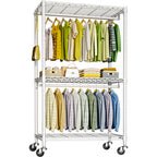 FUTASSI P3 Rolling Clothes Rack, Clothing Racks for Hanging Clothes, Heavy Duty Garment Rack with Wheels, Freestanding Portable 