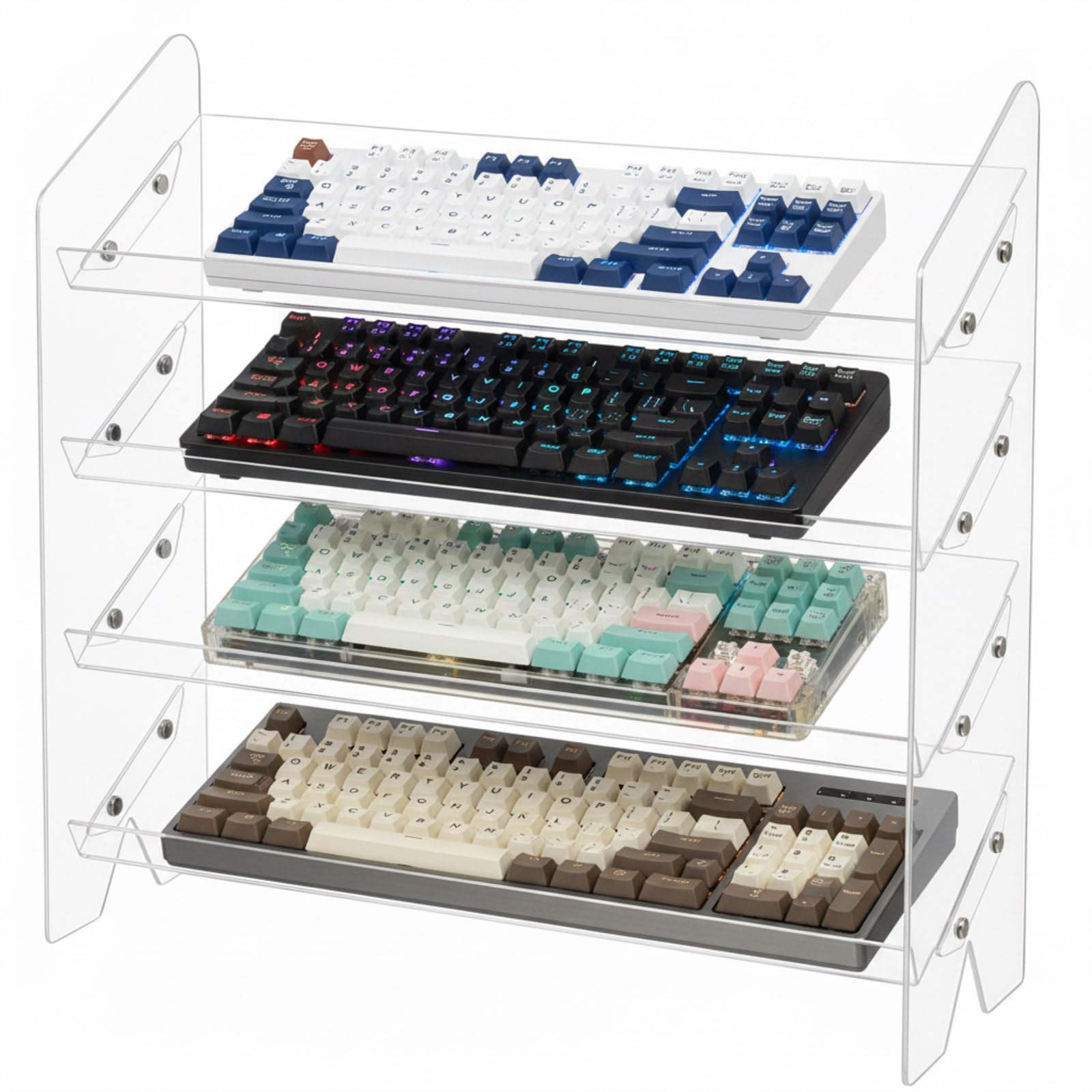 Sintuff 4 Tier Acrylic Keyboard Display Stand Clear 16.54  x 5.91  for Mechanical Keyboards Keycaps Transparent Riser Shelf for 