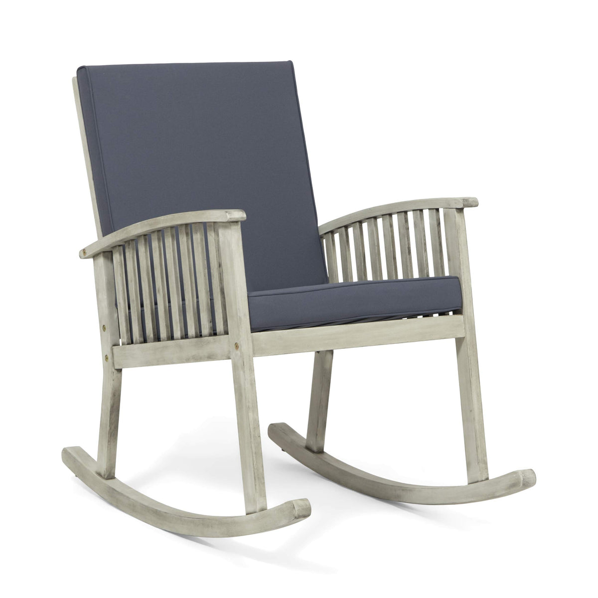 Gdfstudio Outdoor Acacia Wood Rocking Chair, Light Gray And Dark Gray