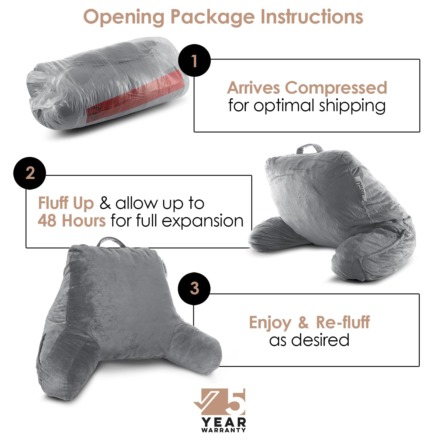 Nestl Reading Pillow For Kids, Small Bed Pillow, Back Pillow For Sitting In Bed, Memory Foam Chair Pillow, Reading & Bed Rest Pillows, Dark Grey Back Pillow For Bed, Arm Pillow With Pockets