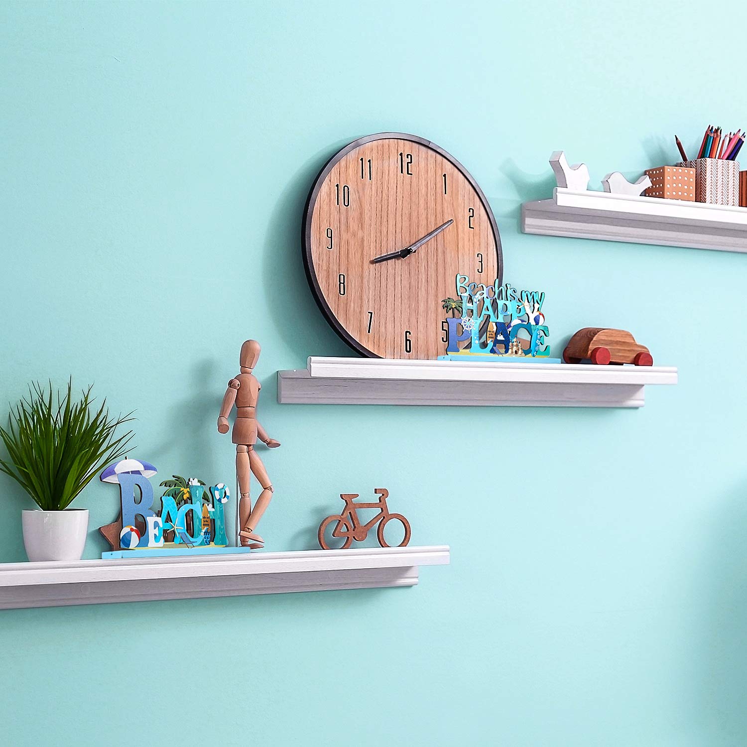 2 Pcs Beach Sign Ocean Sea Animal Party Decor Beach Is My Happy Place Plaque Sign Wooden Table Decorations For Beach Coastal The