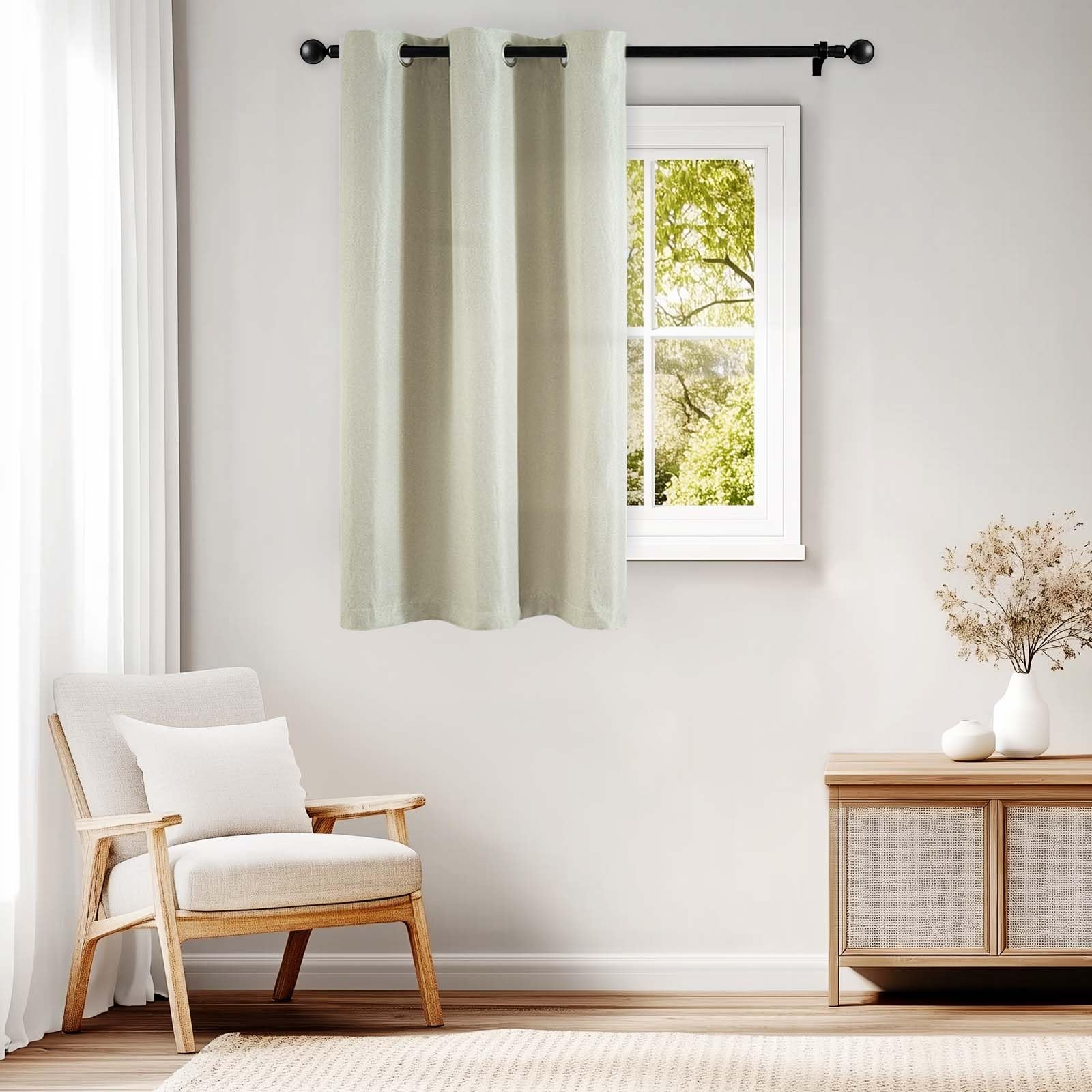 Jinchan Light Green Linen Textured Curtain Grommet Top Thermal Insulated Light Filtering Drape For Living Room Cafe Farmhouse 38X54 Inches 1 Panel