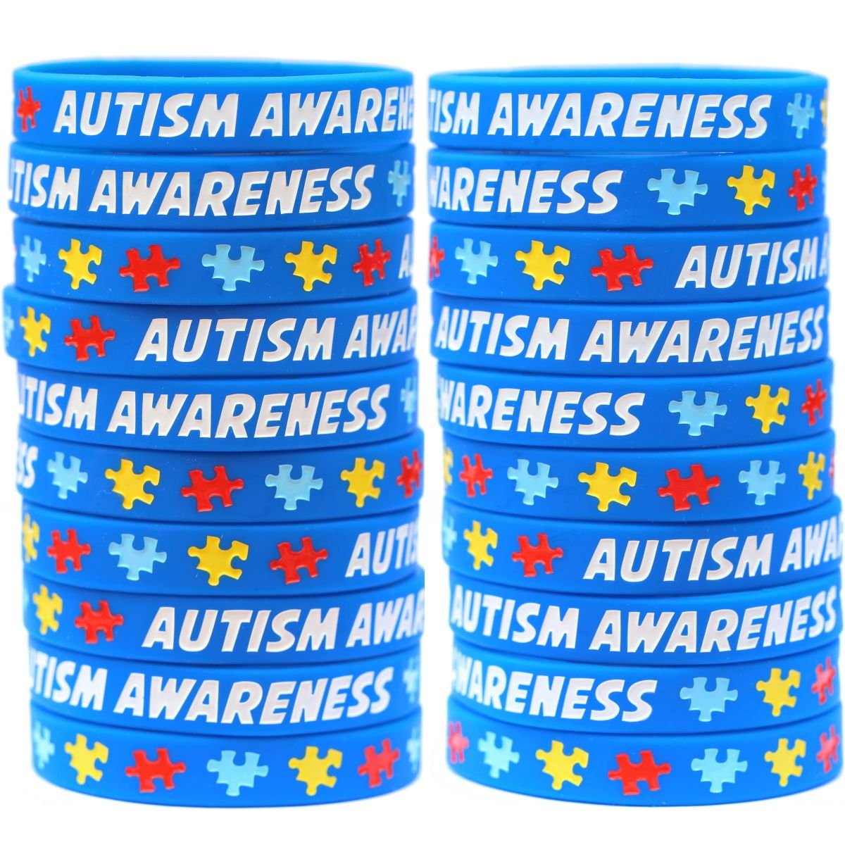 20 Autism Awareness Wristbands - Colorful Puzzle Pieces Silicone Bracelets