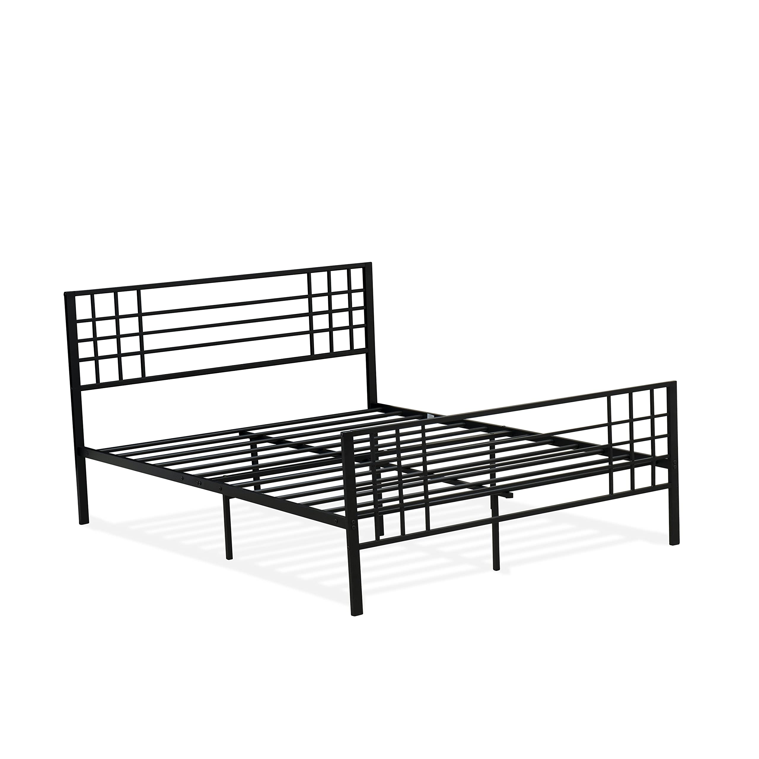 East West Furniture TYFBBLK Tyler Bed Frame with 9 Metal Legs - High-Class Bed in Powder Coating Black Color